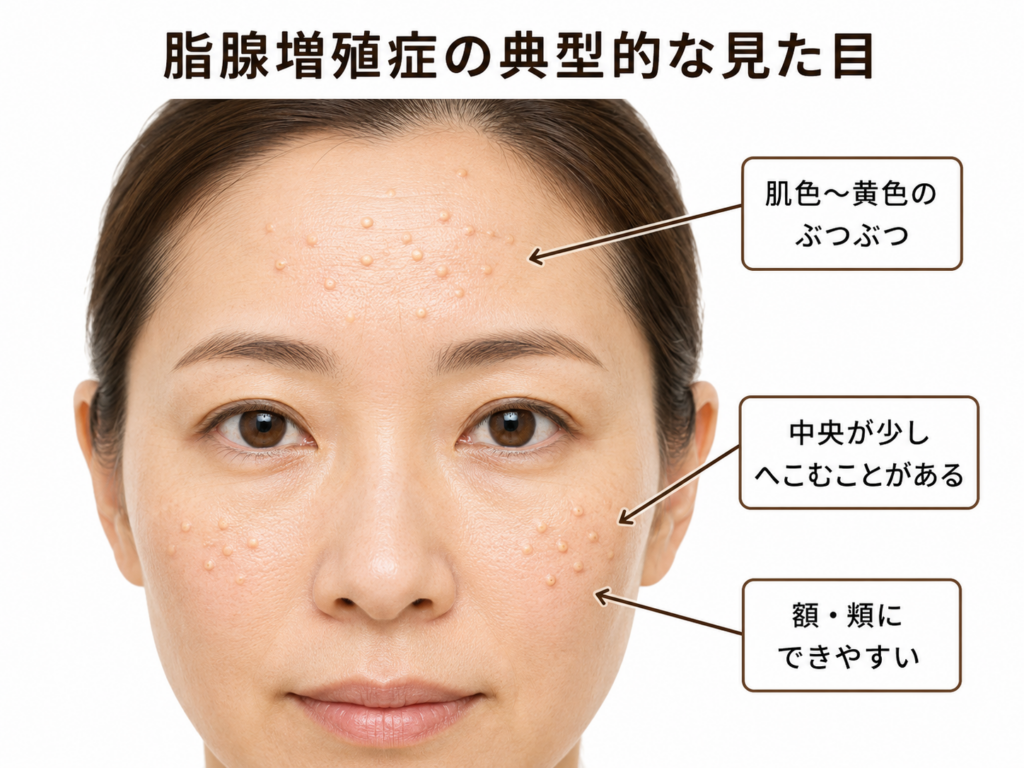脂腺増殖症 顔 黄色いぶつぶつ 中央 へこみ