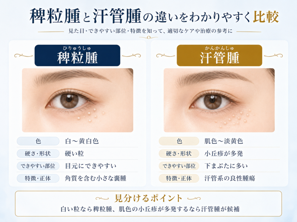 稗粒腫 汗管腫 違い 目の下 ぶつぶつ